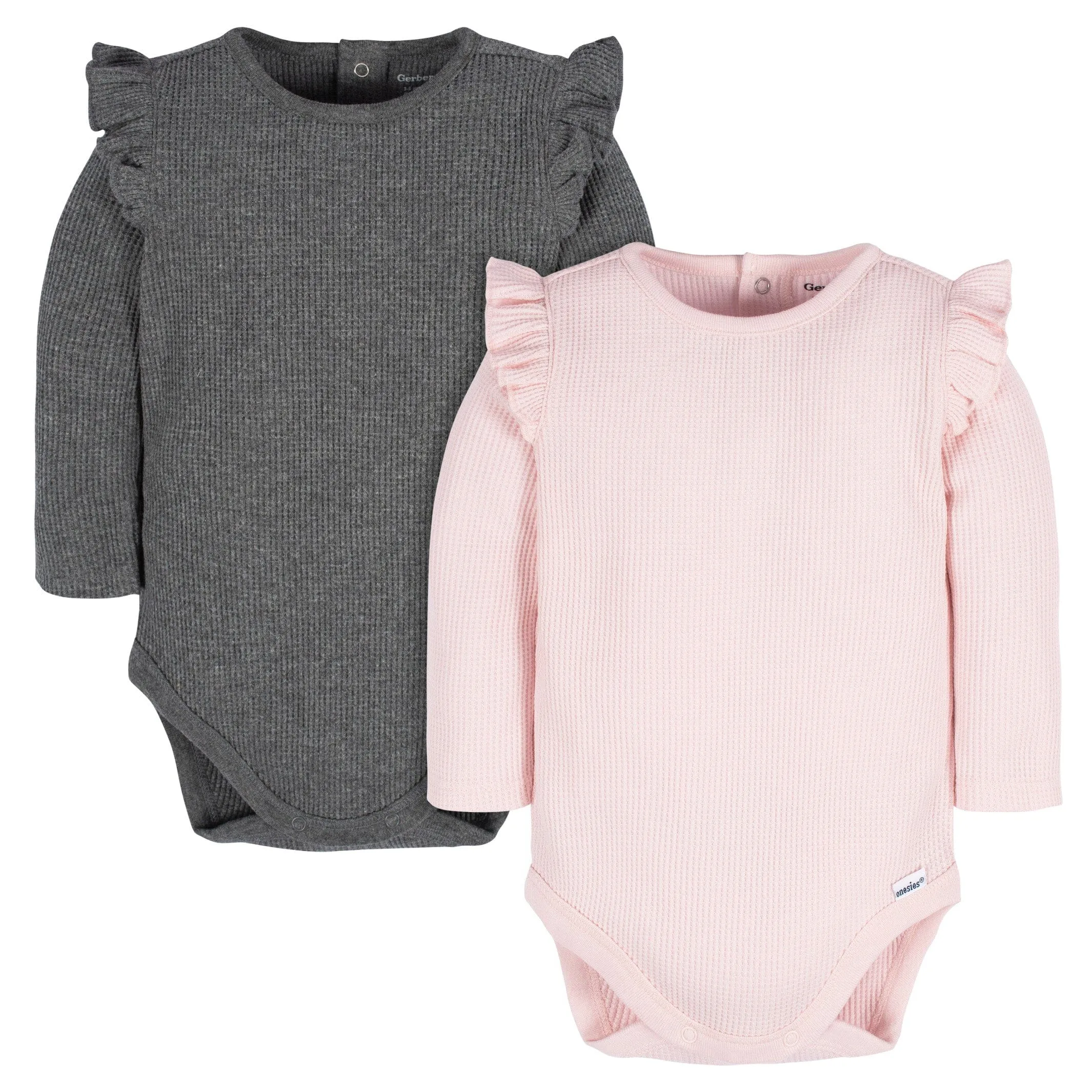 2-Pack Baby Girls Pink & Gray Long Sleeve Onesies® Bodysuits