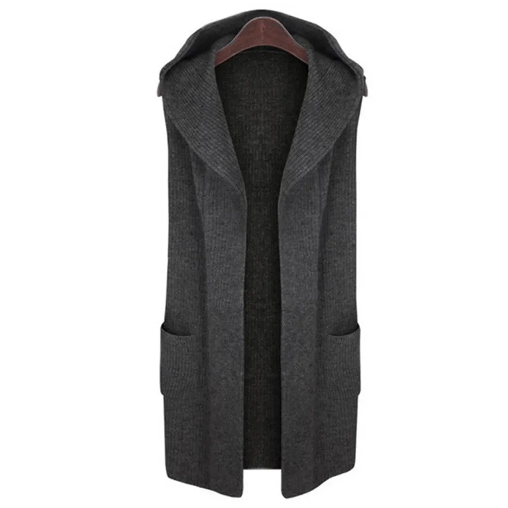 2016 New Women's Acrylic Woolen Vest Fashion Hooded Jacket With Pockets Autumn Winter Female Coat Plus Size L-5XL Vest