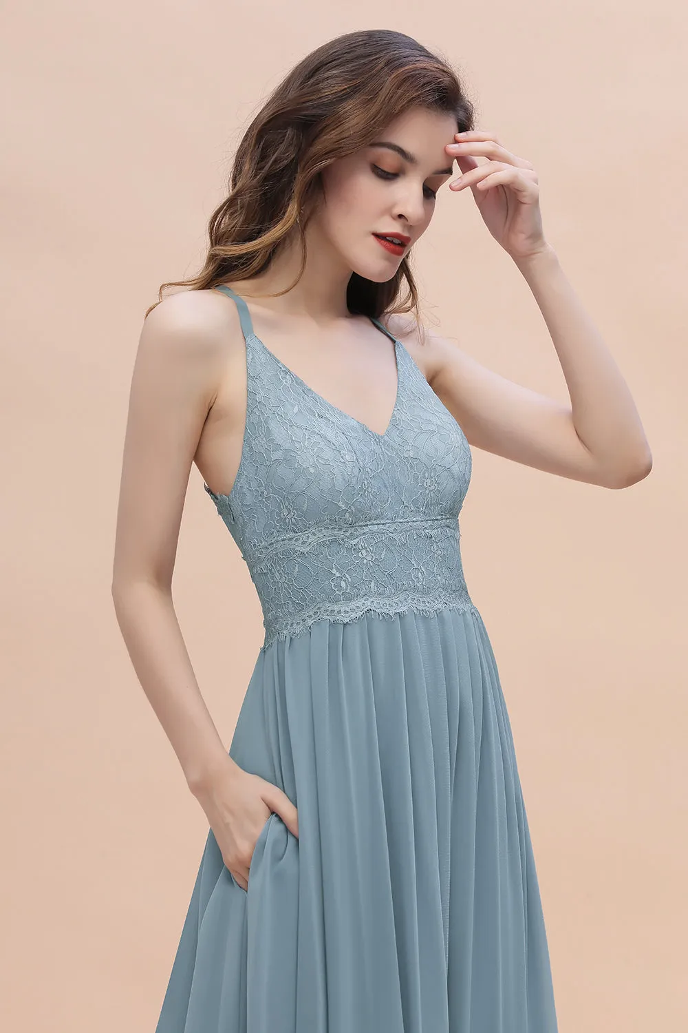 A-Line V-Neck Chiffon Bridesmaid Dress Simple Long Evening Dress