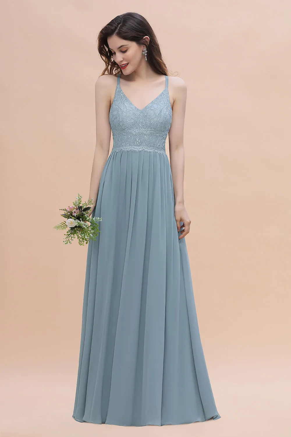 A-Line V-Neck Chiffon Bridesmaid Dress Simple Long Evening Dress