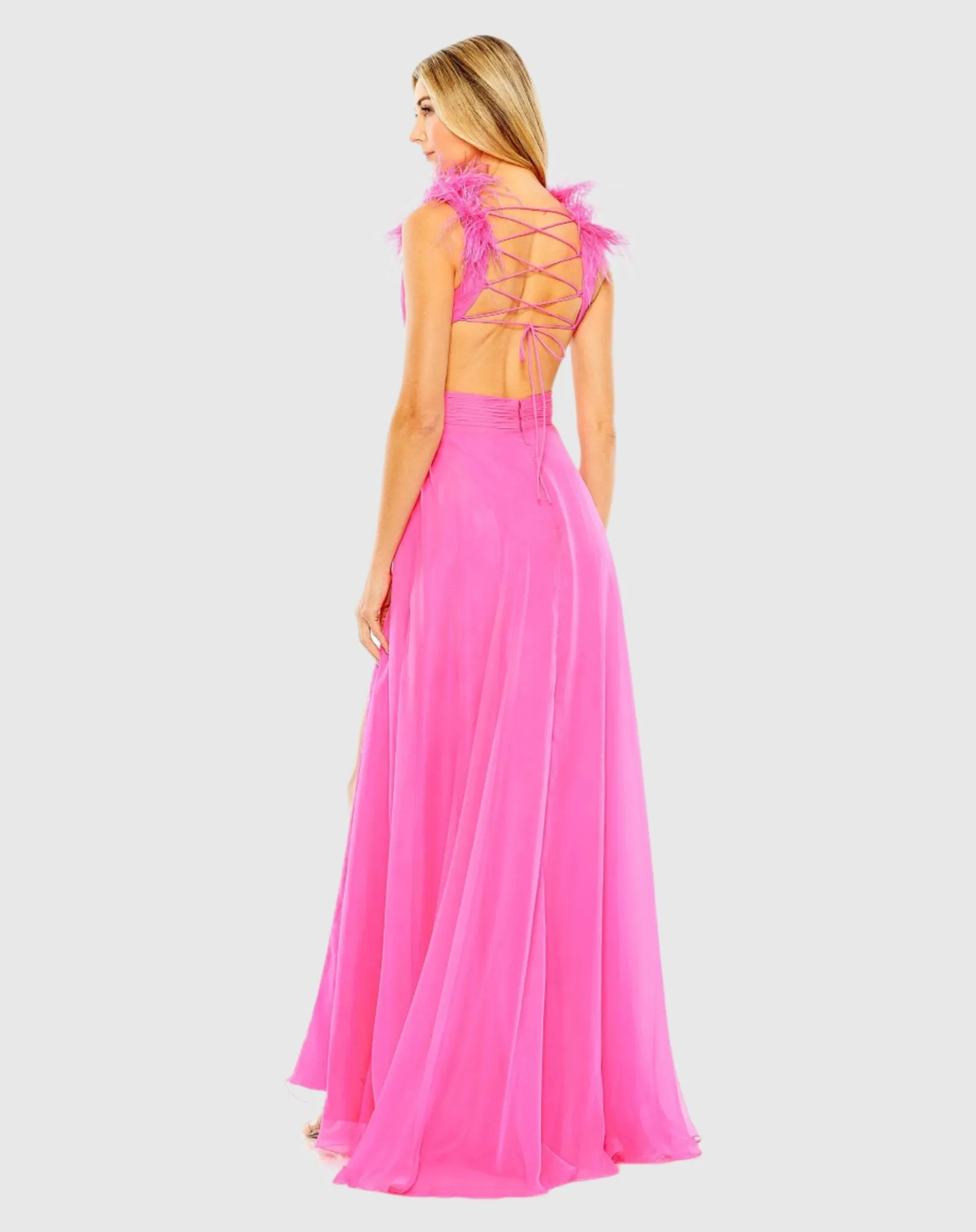 A-Line V Neck Feathered Collar Gown