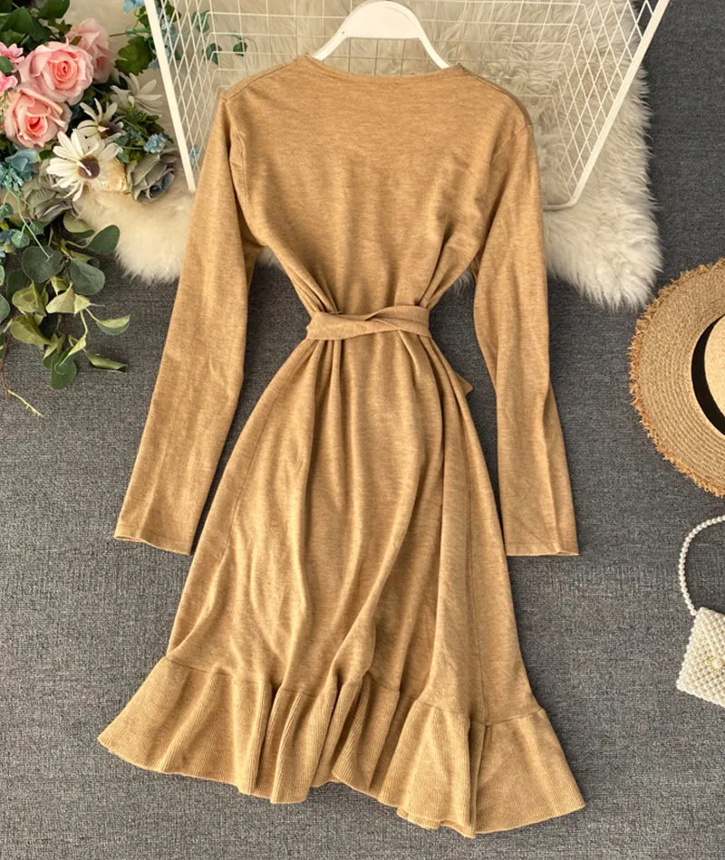 A line v neck long sleeve dress  203