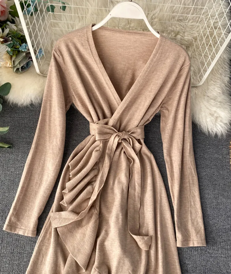 A line v neck long sleeve dress  203