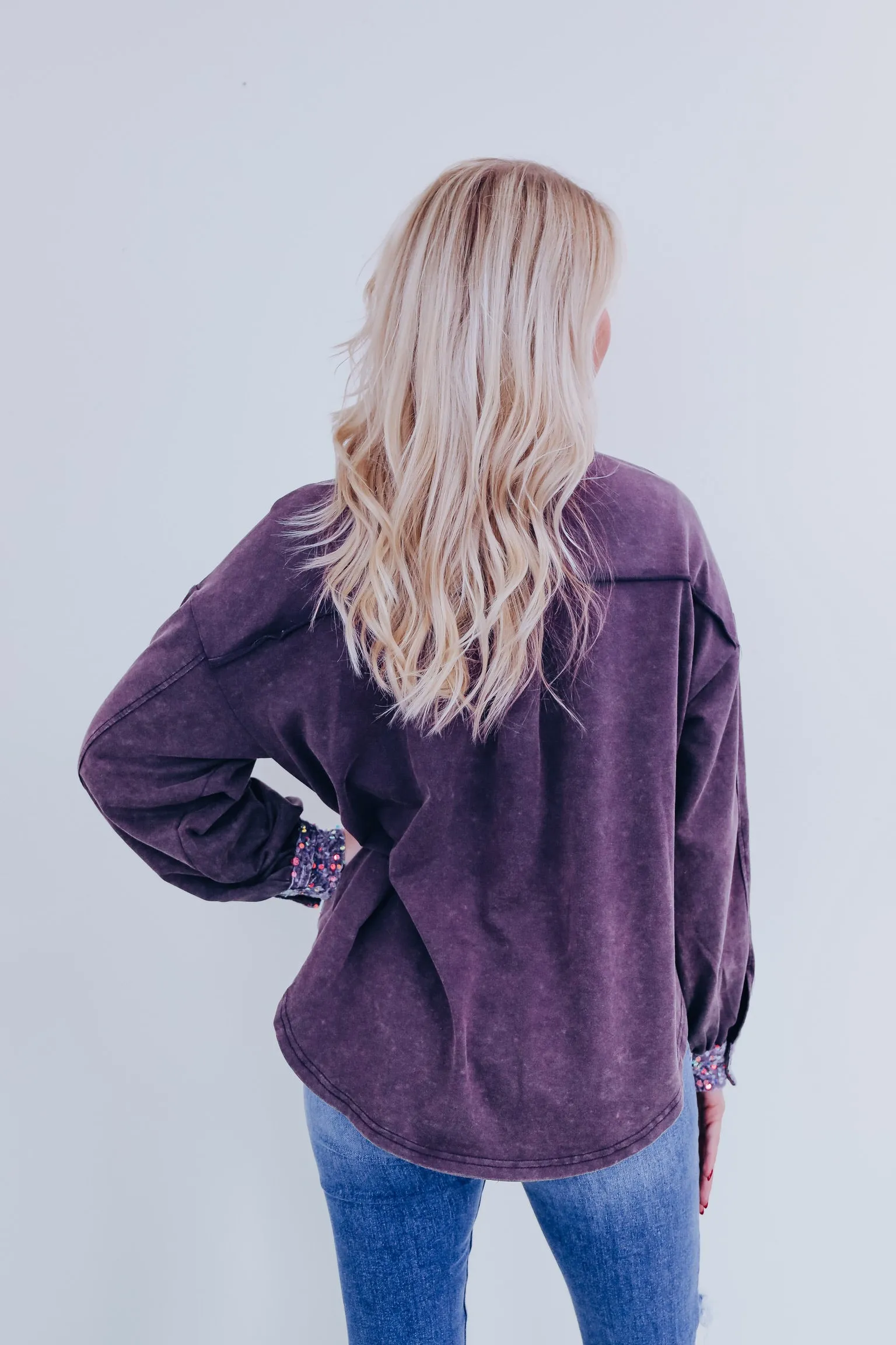 A Touch Of Bling Cozy Shacket - Plum