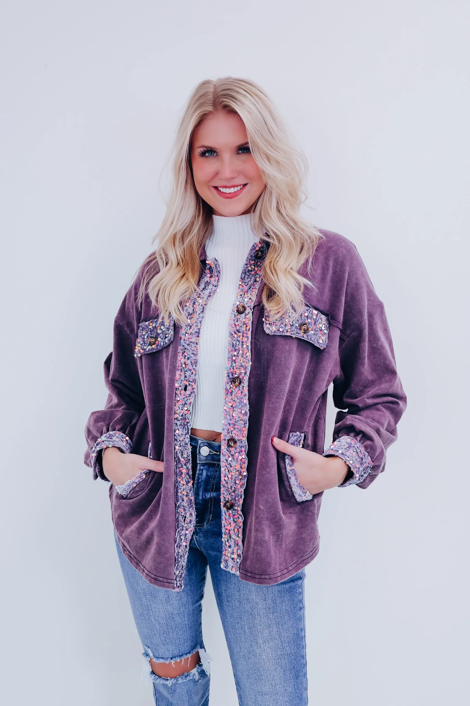 A Touch Of Bling Cozy Shacket - Plum