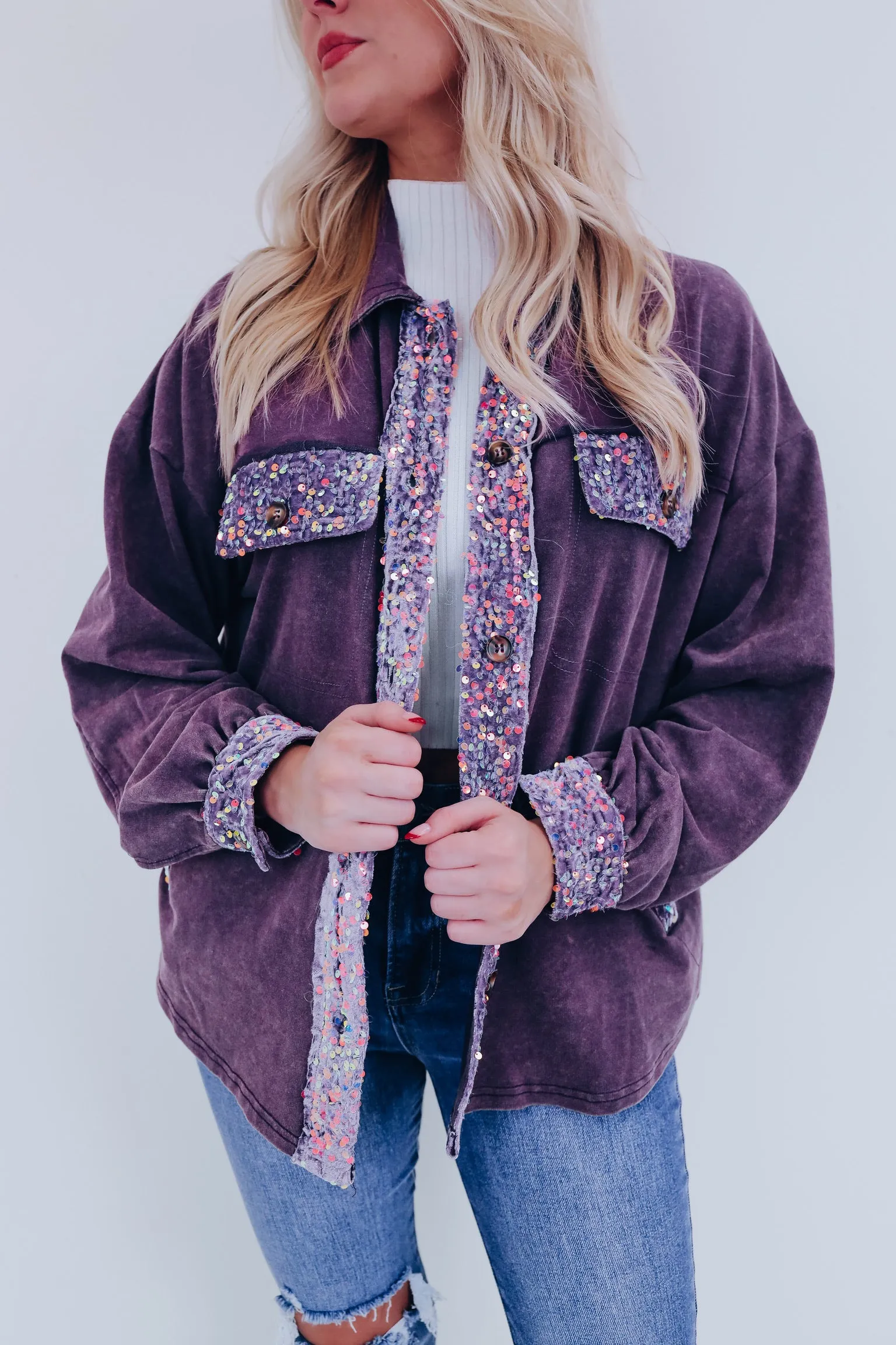 A Touch Of Bling Cozy Shacket - Plum