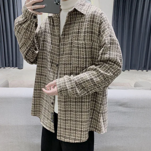 Aidase Simple Retro Check Jacket Tide Boy Japanese Street Autumn And Winter Wild Plaid Jacket Thick Shirt