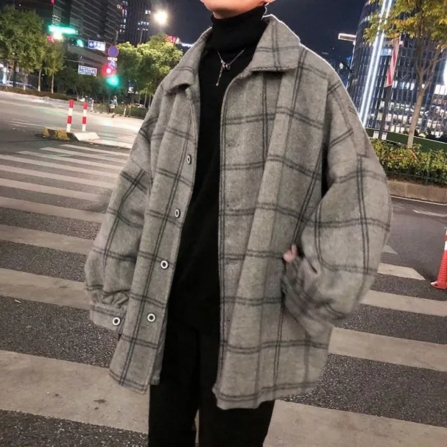 Aidase Simple Retro Check Jacket Tide Boy Japanese Street Autumn And Winter Wild Plaid Jacket Thick Shirt