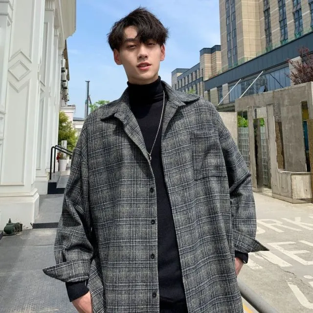 Aidase Simple Retro Check Jacket Tide Boy Japanese Street Autumn And Winter Wild Plaid Jacket Thick Shirt