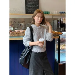 Amozae birkenstock clogs outfit fall round Neck Pullover Women's 2024 Autumn and Winter New Korean Style Simple Lazy Style Knitted Top M9203