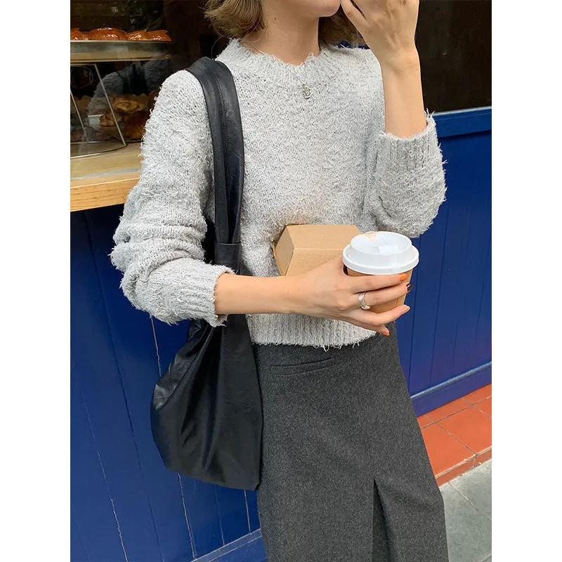 Amozae birkenstock clogs outfit fall round Neck Pullover Women's 2024 Autumn and Winter New Korean Style Simple Lazy Style Knitted Top M9203