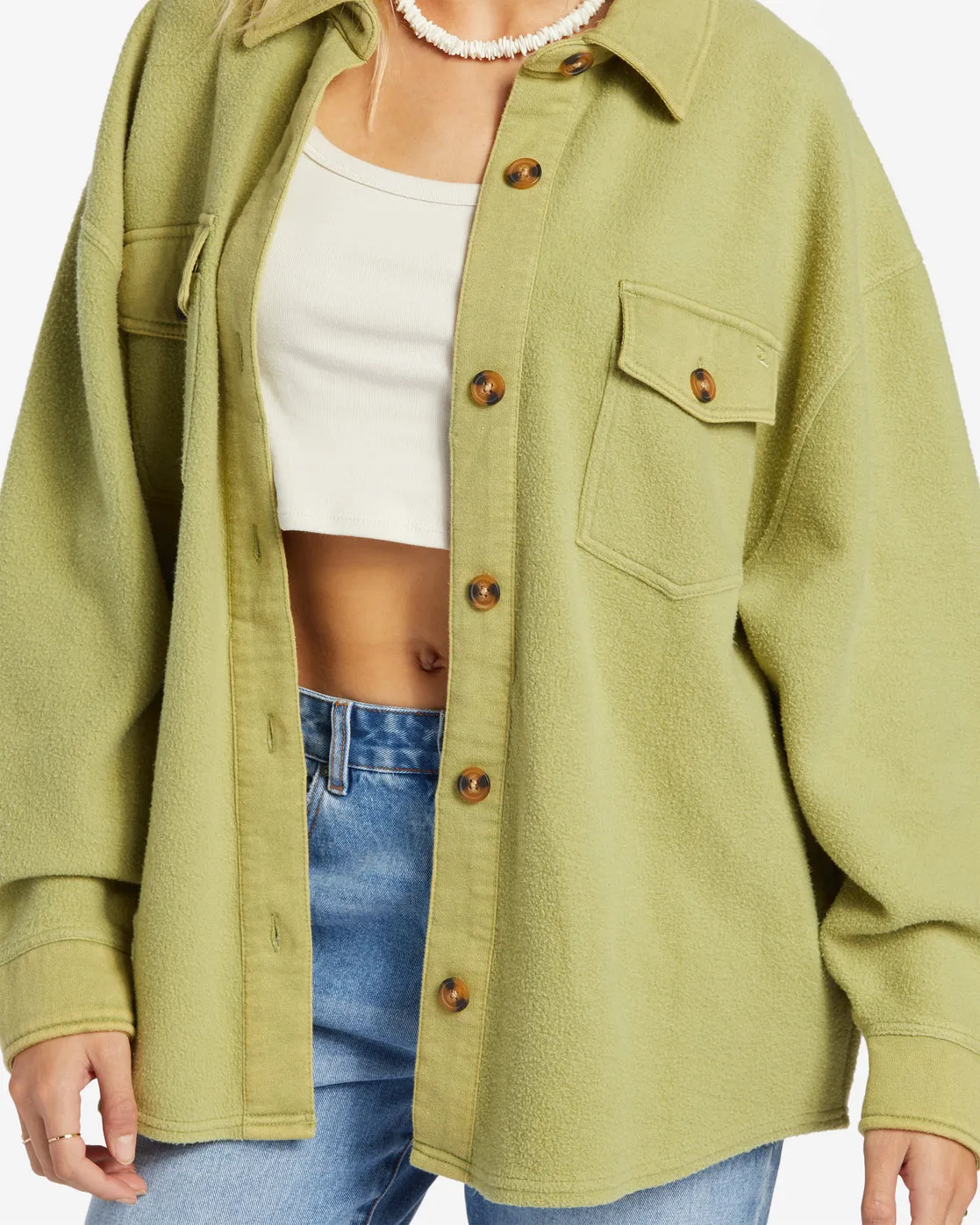 Anytime Shacket Oversized Button-Through Jacket - Avocado