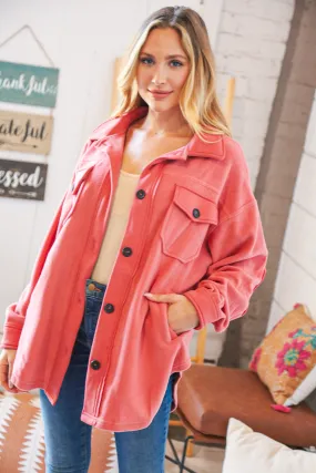 Ash Rose Fleece Flap Button Elbow Patch Pocketed Shacket