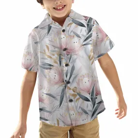 Australian Floral Pink & Grey  Little Boys Hawaiian Shirt