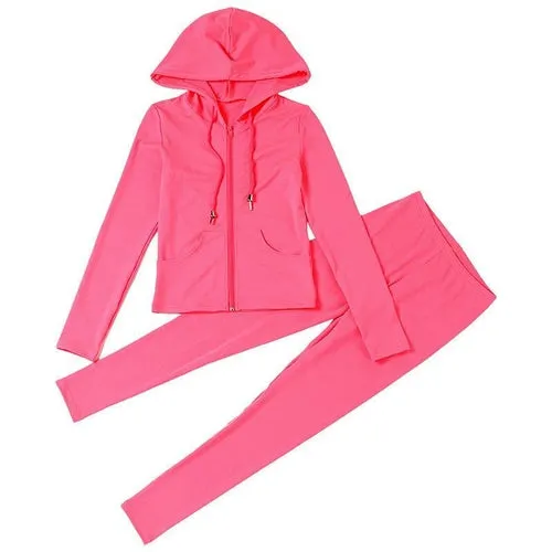 Autumn Two Piece Set Women Long Sleeve Hooded Zipper Pocket Sporty