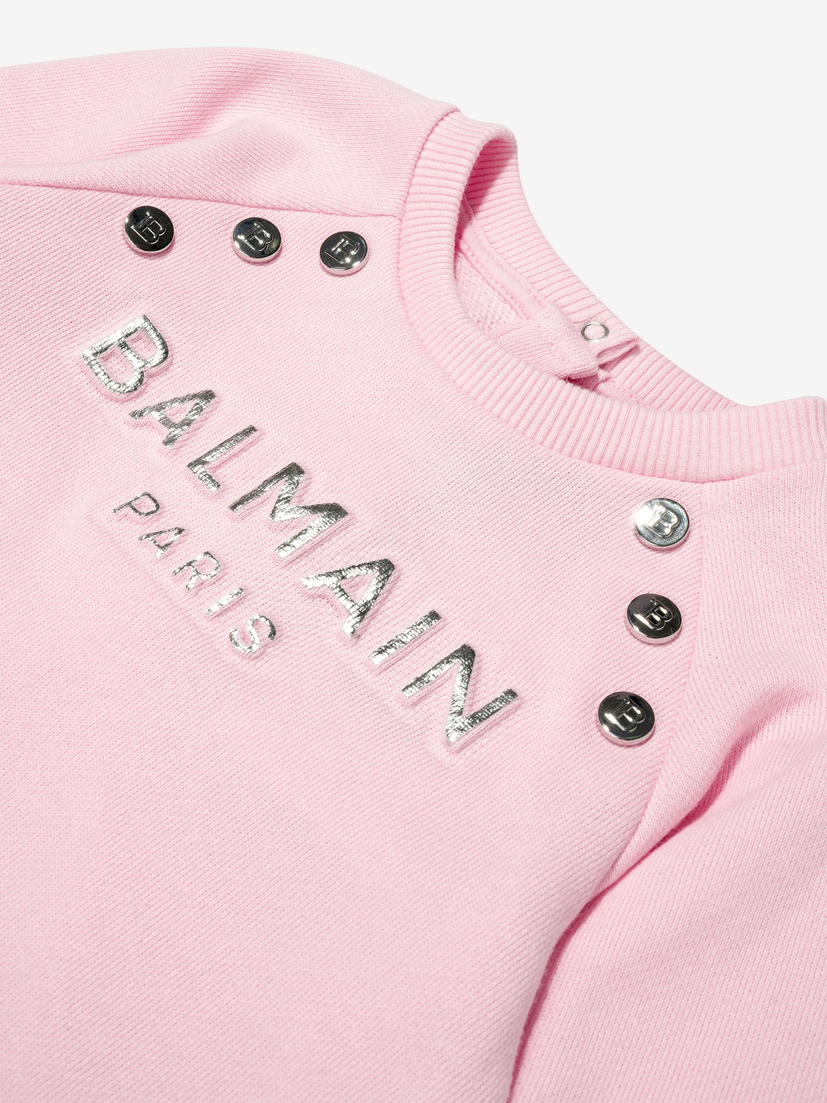 Balmain Baby Girls Logo Jersey Dress in Pink