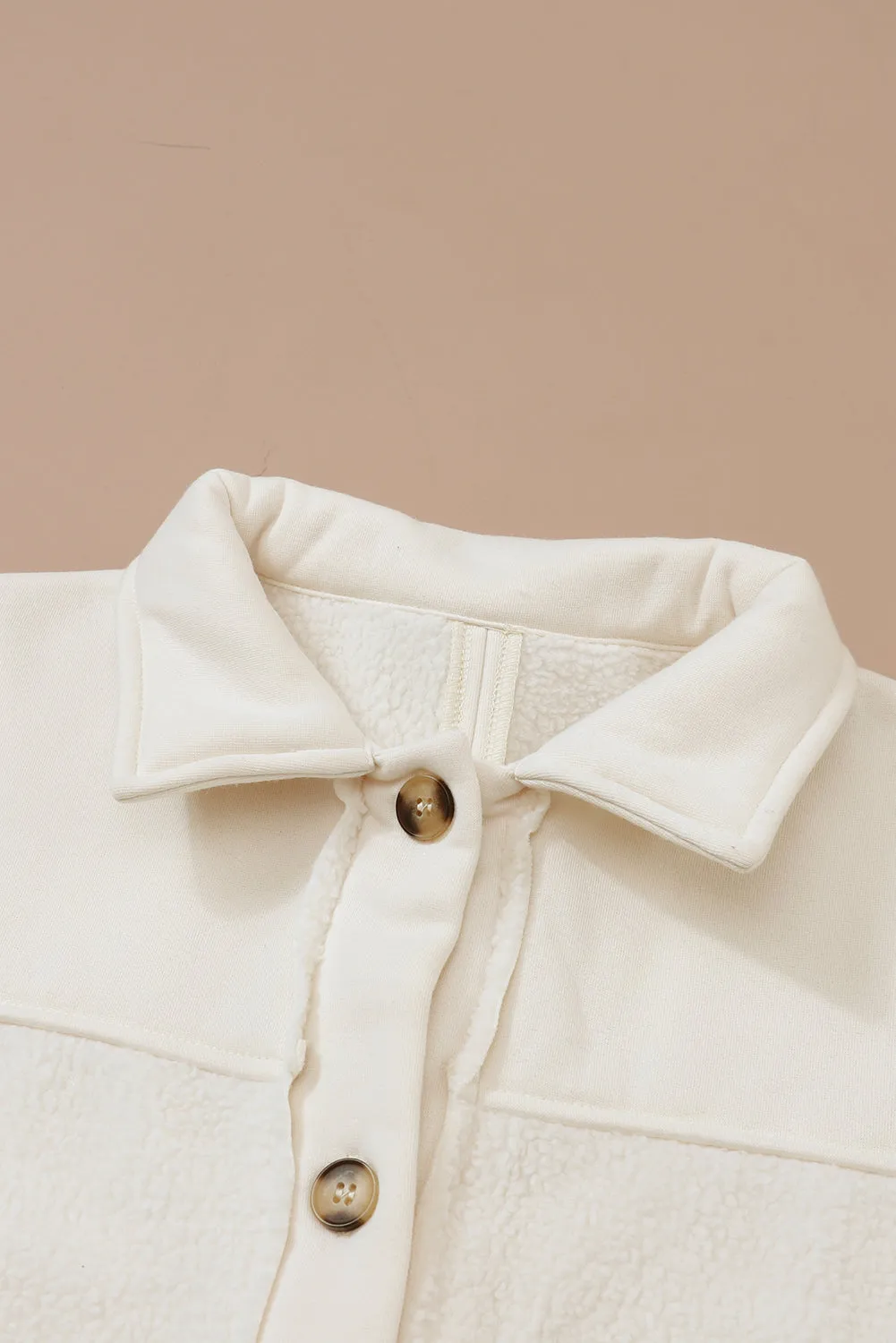 Beige Button-Up Stitching Pocketed Shacket