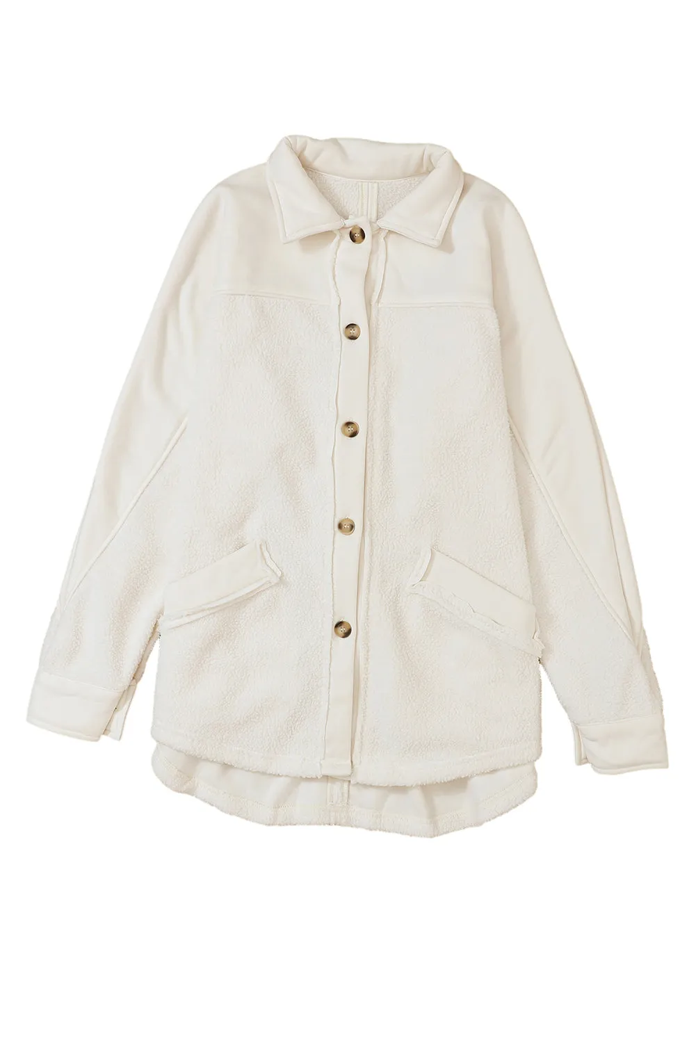 Beige Button-Up Stitching Pocketed Shacket