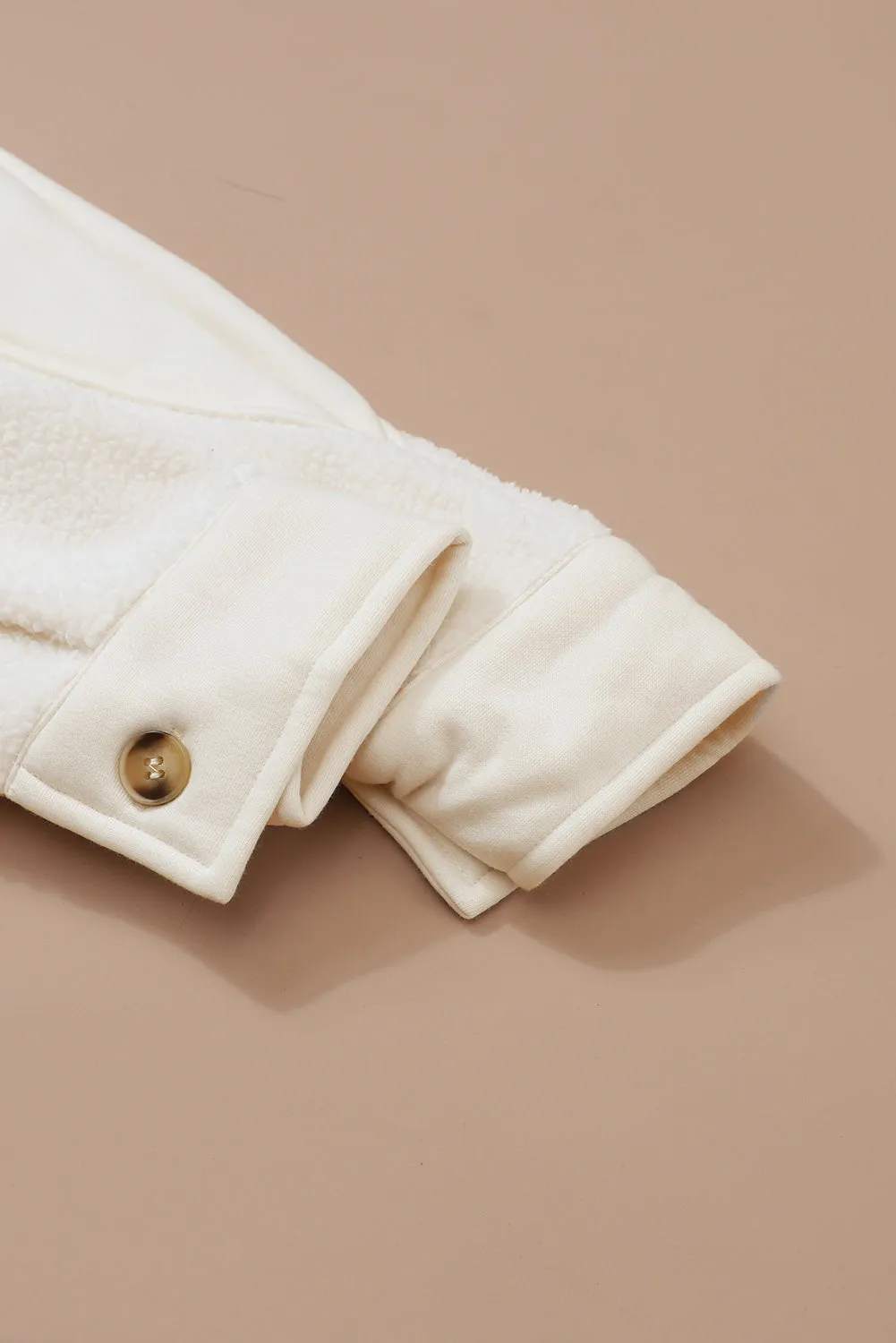 Beige Button-Up Stitching Pocketed Shacket