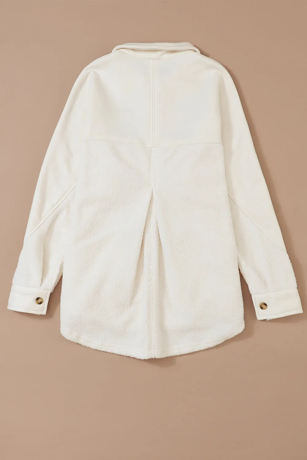 Beige Button-Up Stitching Pocketed Shacket