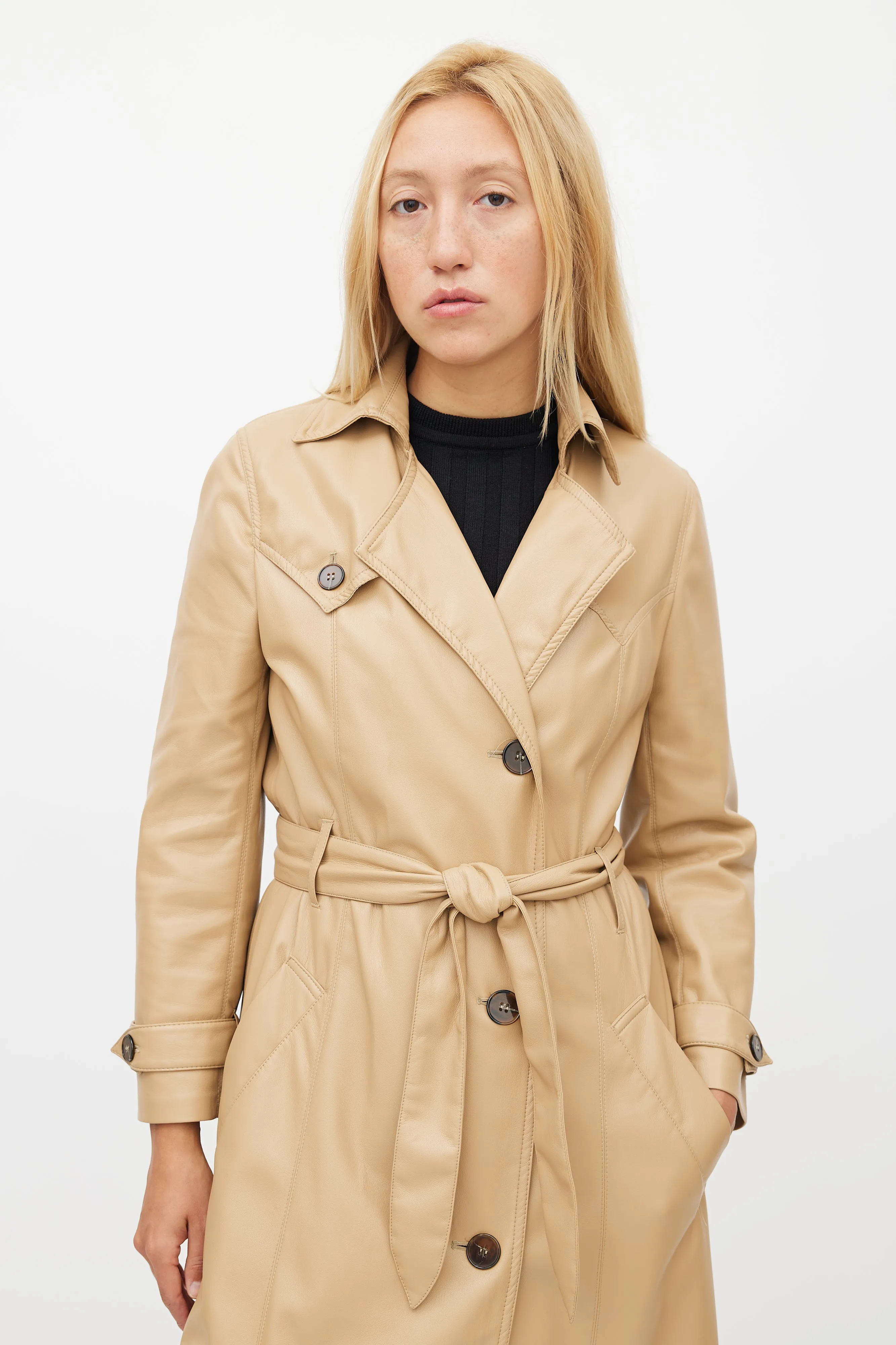 Beige Faux Leather Trench Coat