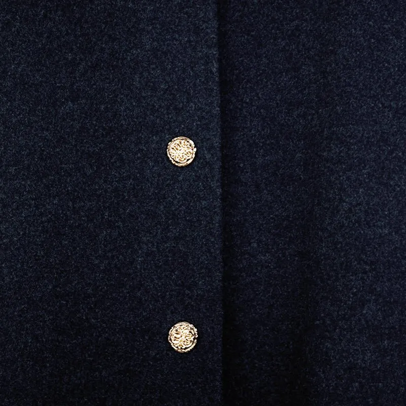 Black Long Wool Coats Metal Button