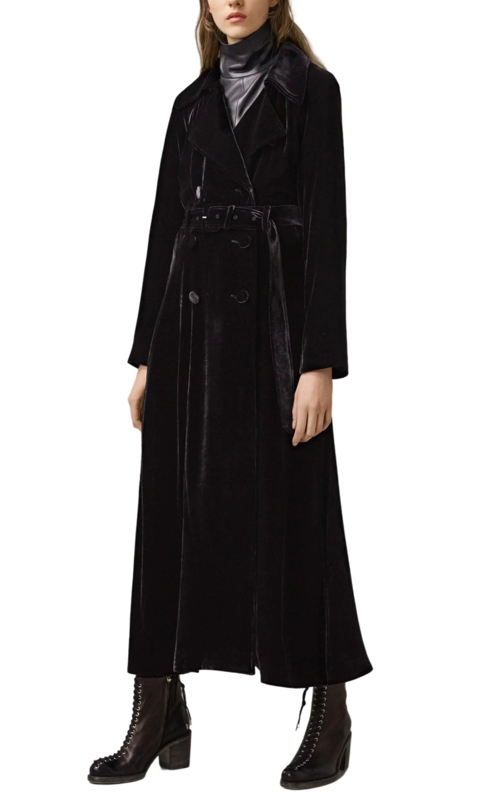 Black Silk Blend Velvet Trench Coat