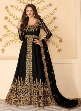 Black Slit Style Zari Embroidered Anarkali Pants Suit