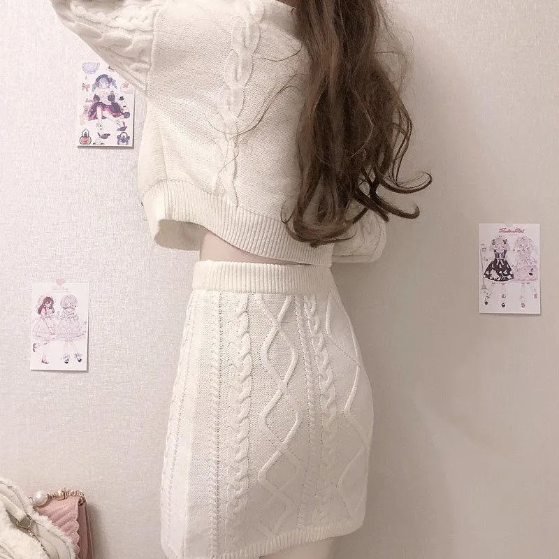 Bowknot Bunny Knit Sweater Skirt Two Piece Set