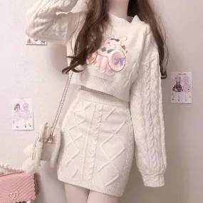 Bowknot Bunny Knit Sweater Skirt Two Piece Set