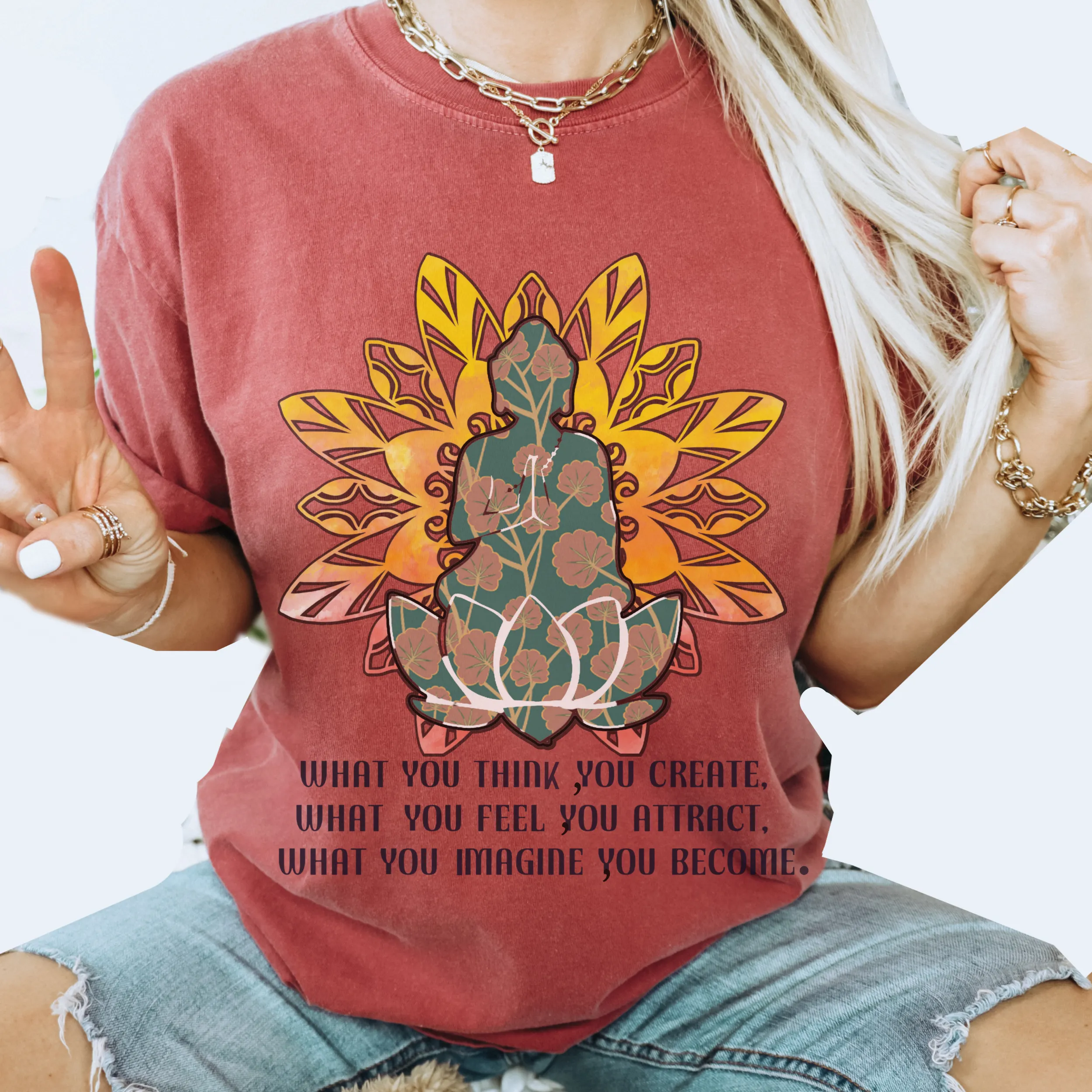 Buddha Lotus Tee, Trendy Comfort Colors® T-shirt, Spring Yoga Meditation T-Shirt in Six Colors, Trendy Summer Tee