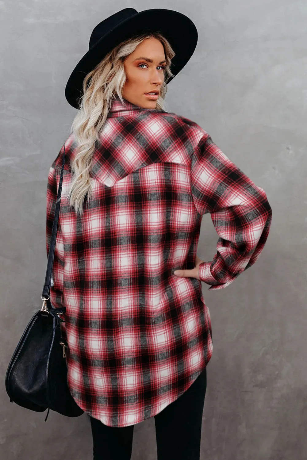 Buttons Pocketed Plaid Shacket