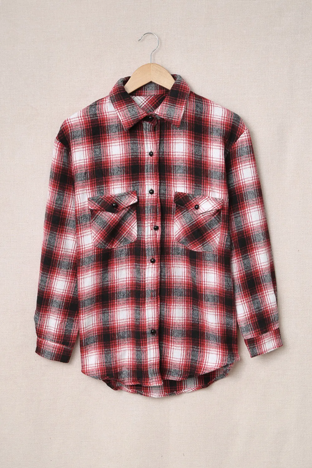 Buttons Pocketed Plaid Shacket