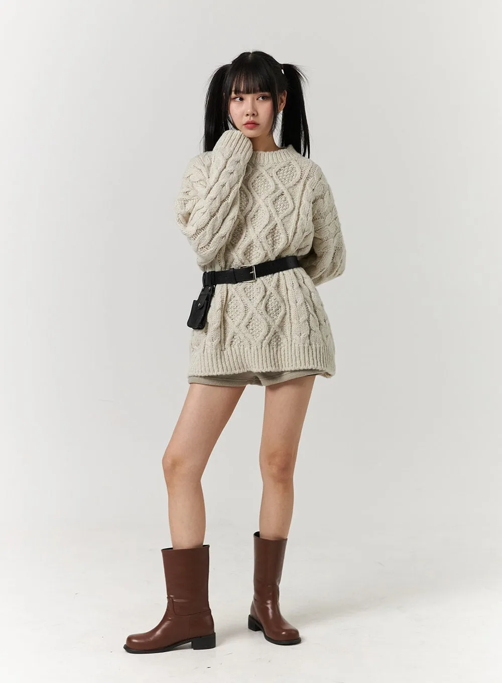 Cable Knit Sweater Mini Dress CJ405