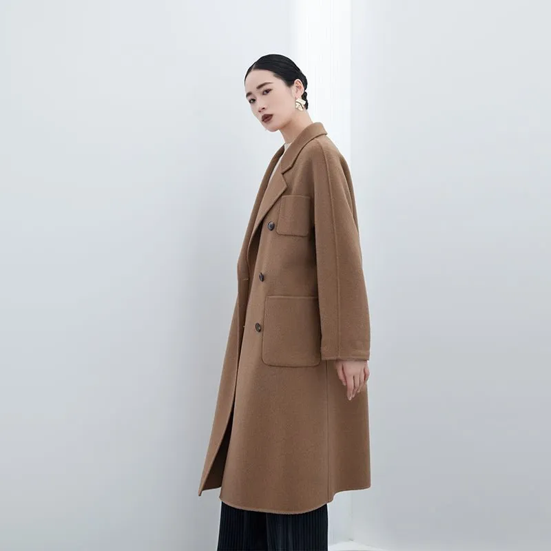 Camel Long Double Breasted Wool Coats