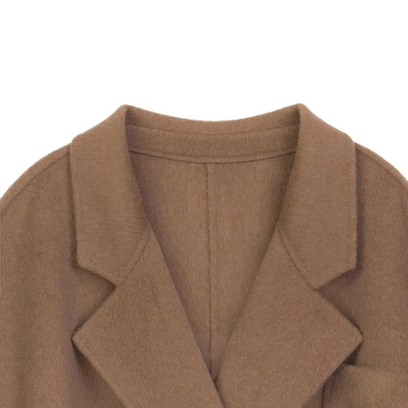 Camel Long Double Breasted Wool Coats