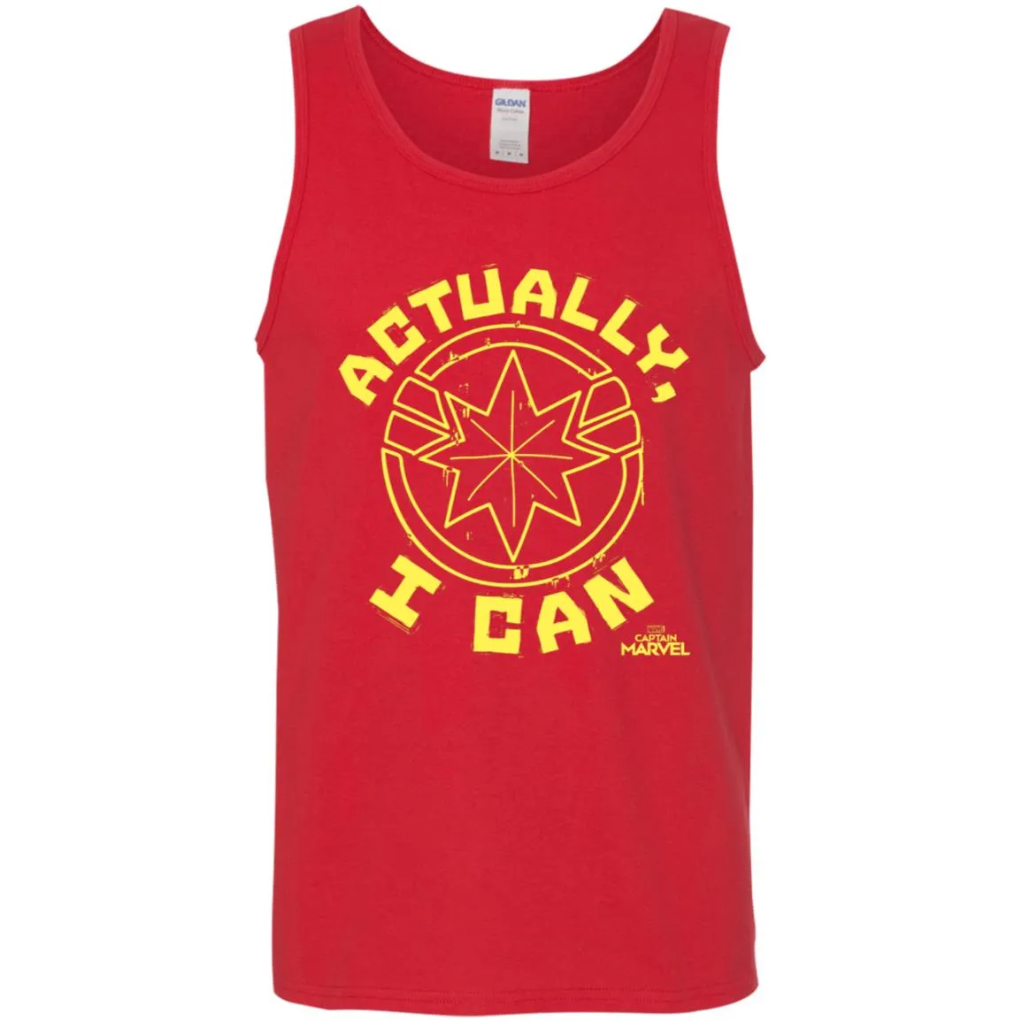 Captain Marvel Actually I Can Yellow Logo Men Cotton Tank