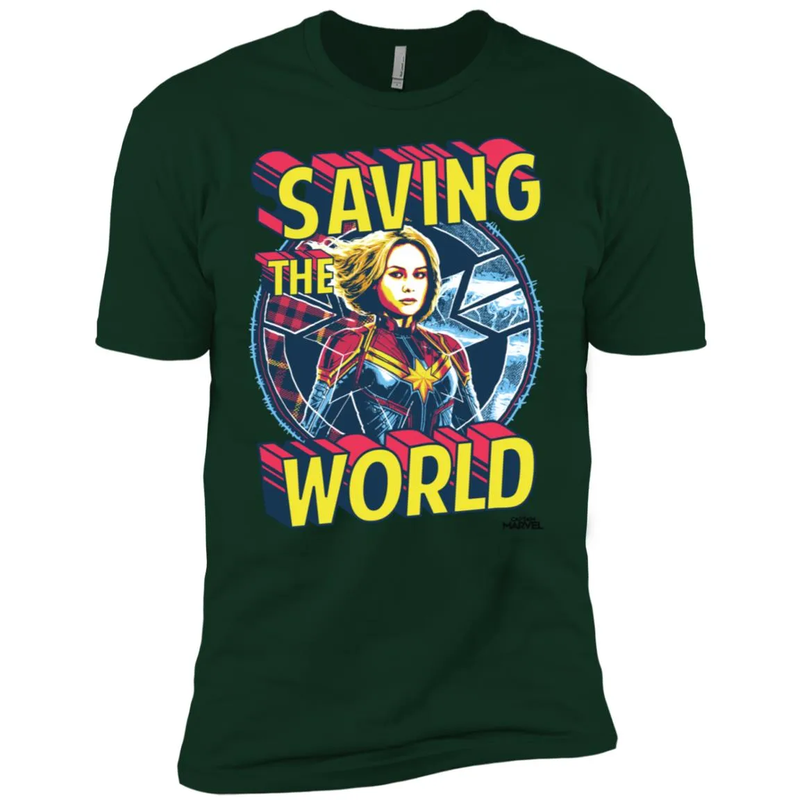 Captain Marvel Saving The World Portrait Men Short Sleeve T-Shirt