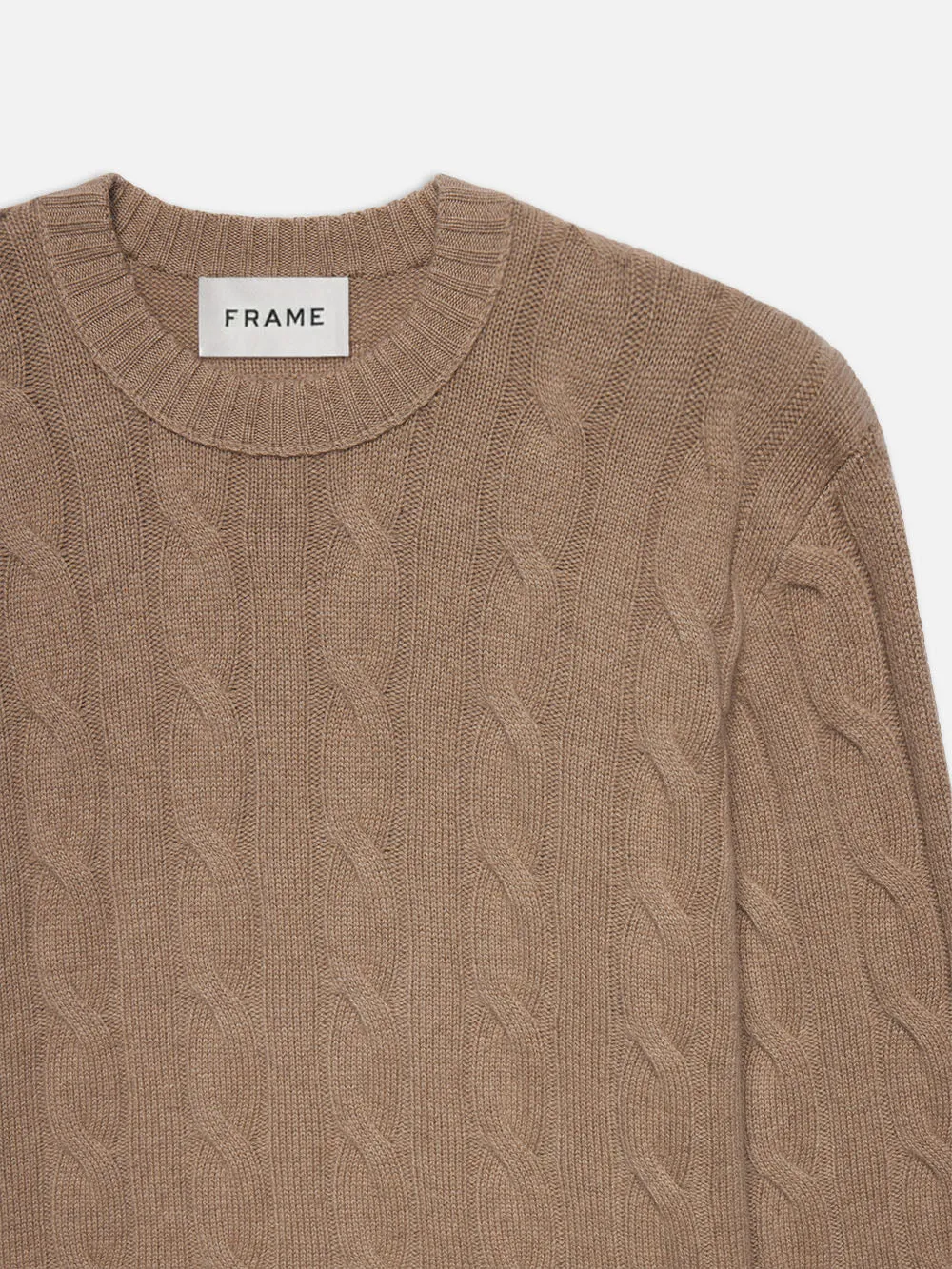 Cashmere Cable Crewneck -- Light Brown