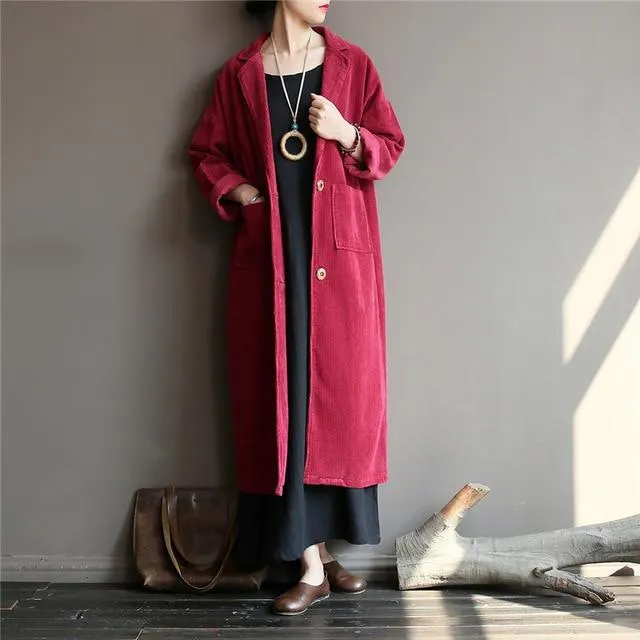 Casual Chic Corduroy Trench Coat