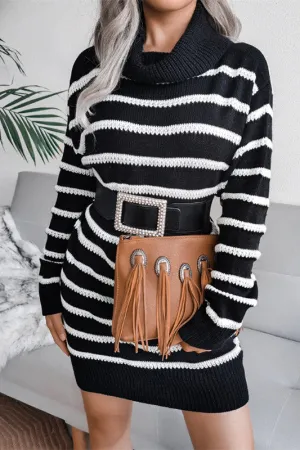 Casual Loose Turtleneck Stripped Sweater Dress