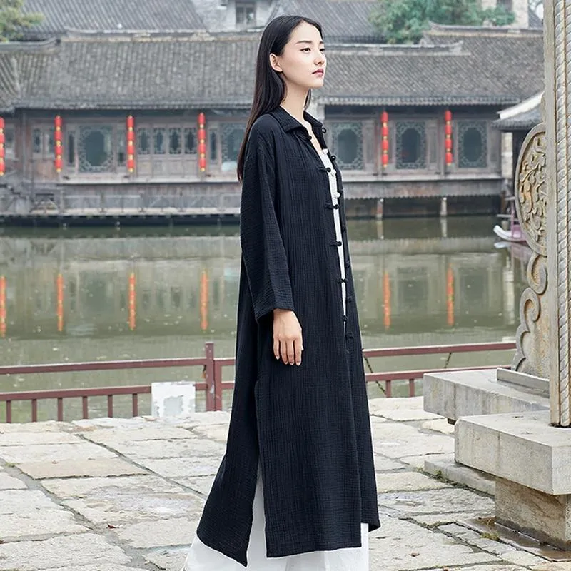 Chinese Style Cotton Linen Trench Coat  | Zen