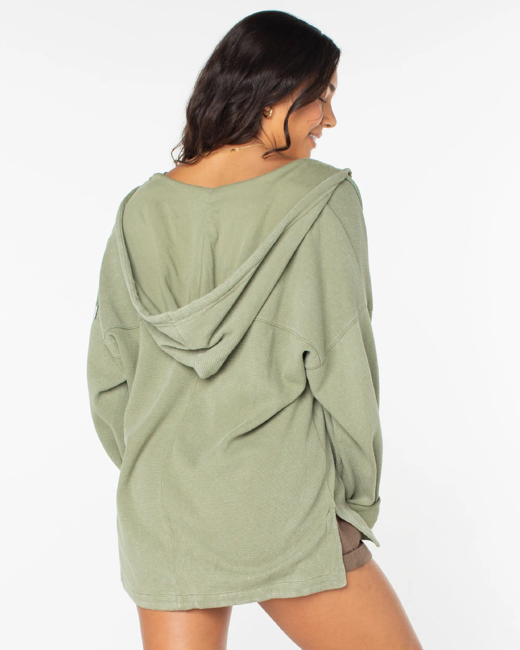 Clear Water Oversize Fleece Hooded Shirt - Oil Green