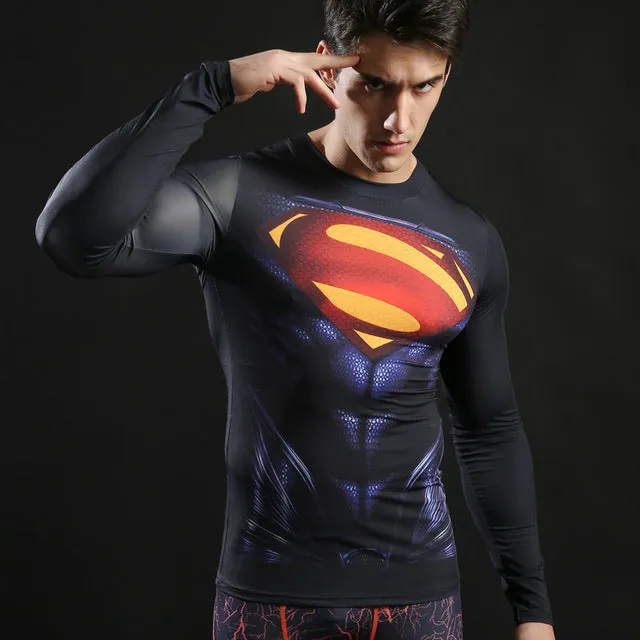 Compression T shirts Long Sleeve Fitness Top Superman Printed Tshirts Superhero Tees Crossfit Bodybuilding Tees 2017 ZOOTOP BEAR