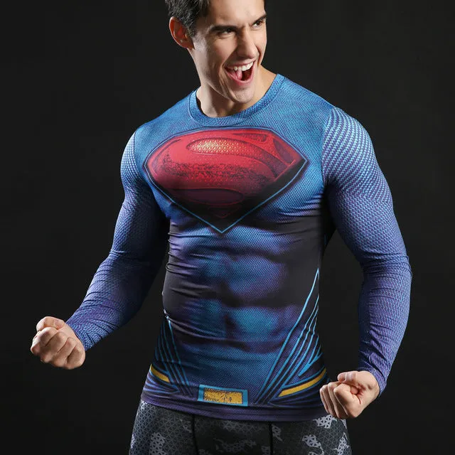 Compression T shirts Long Sleeve Fitness Top Superman Printed Tshirts Superhero Tees Crossfit Bodybuilding Tees 2017 ZOOTOP BEAR