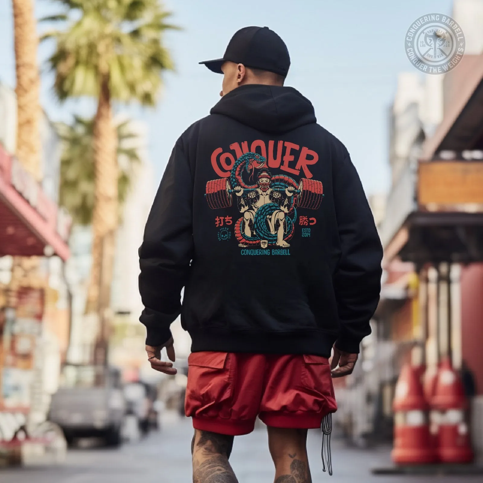 Conquer - Samurai - on Black Pullover Hoodie