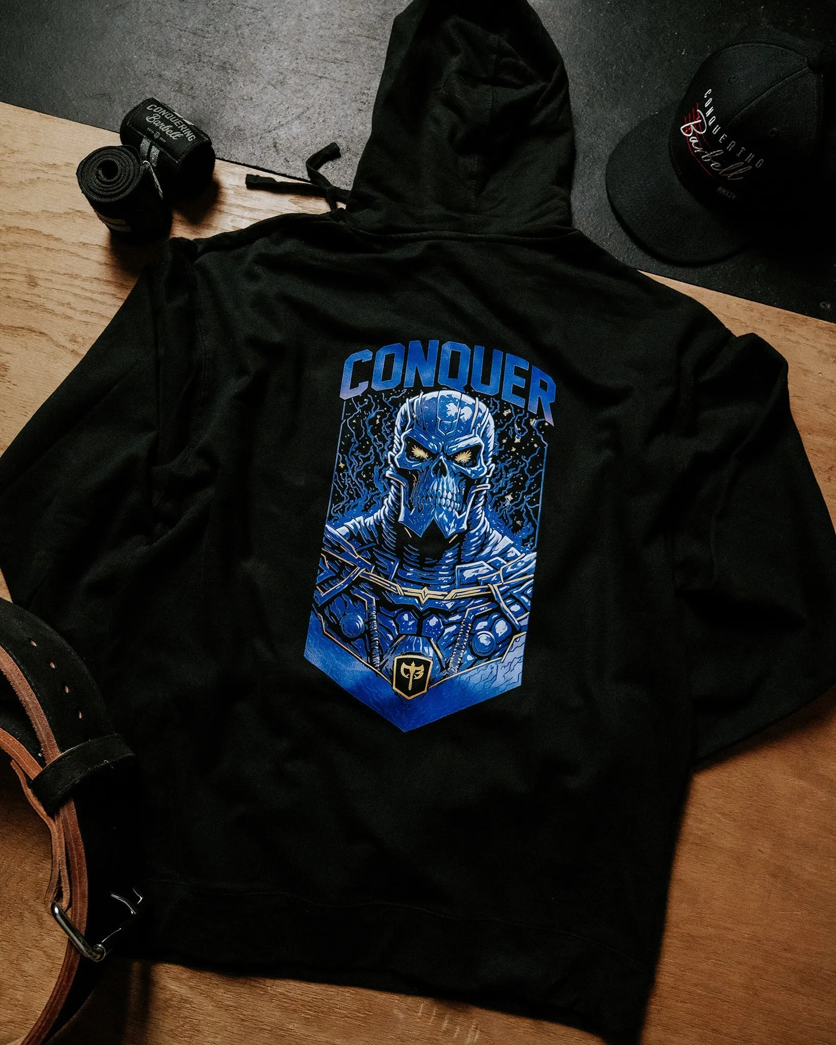 Conquer the Universe - on Black Pullover Hoodie