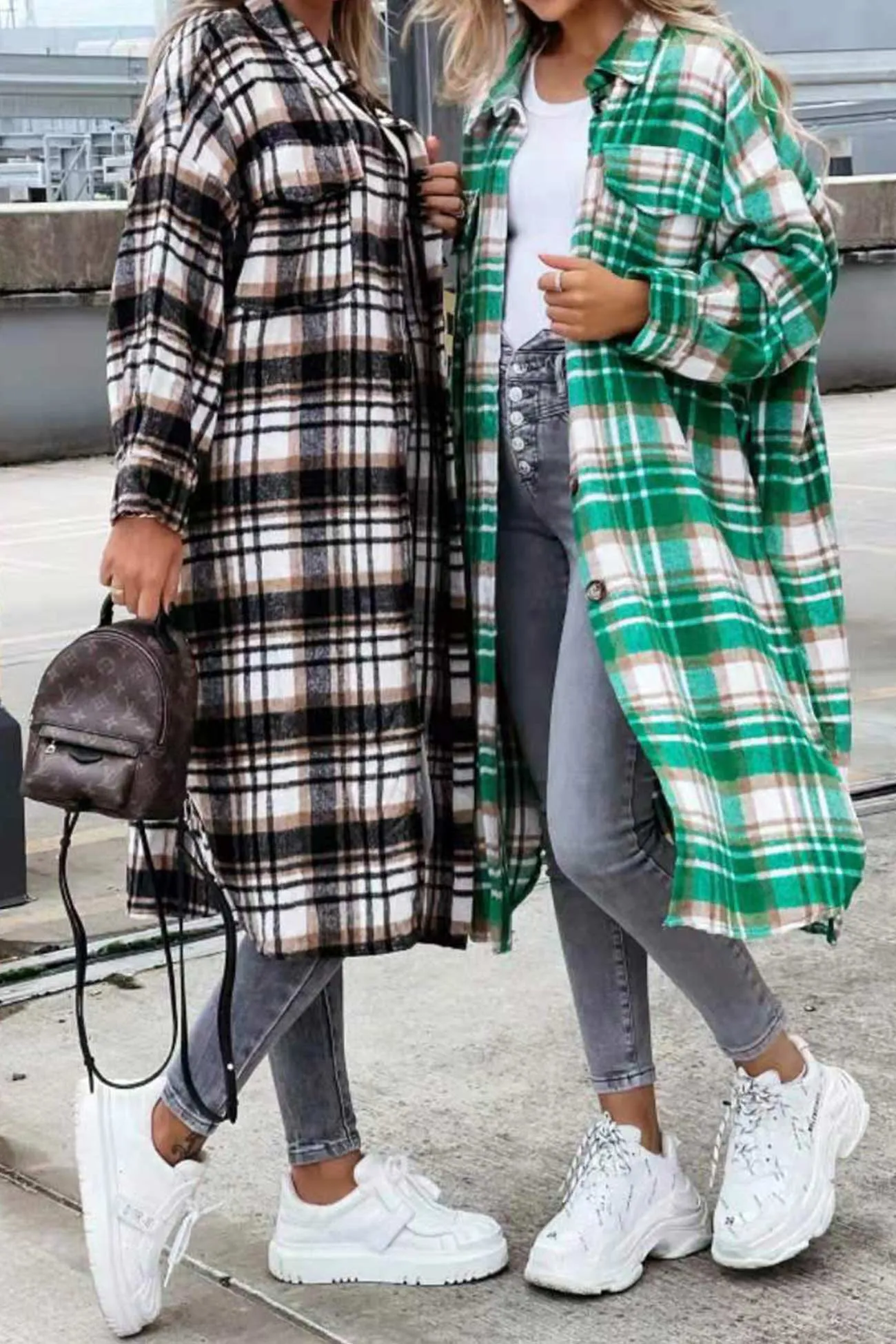 Contrast Plaid Long Shacket