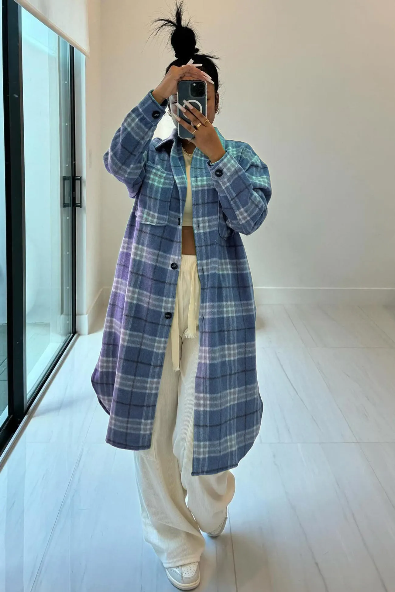 Contrast Plaid Slit Shacket