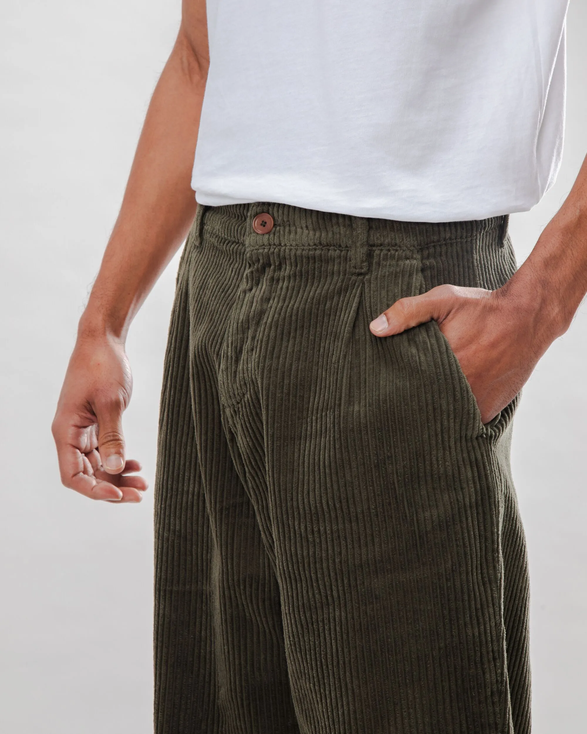 Corduroy Pleated Chino Pants Stone Green